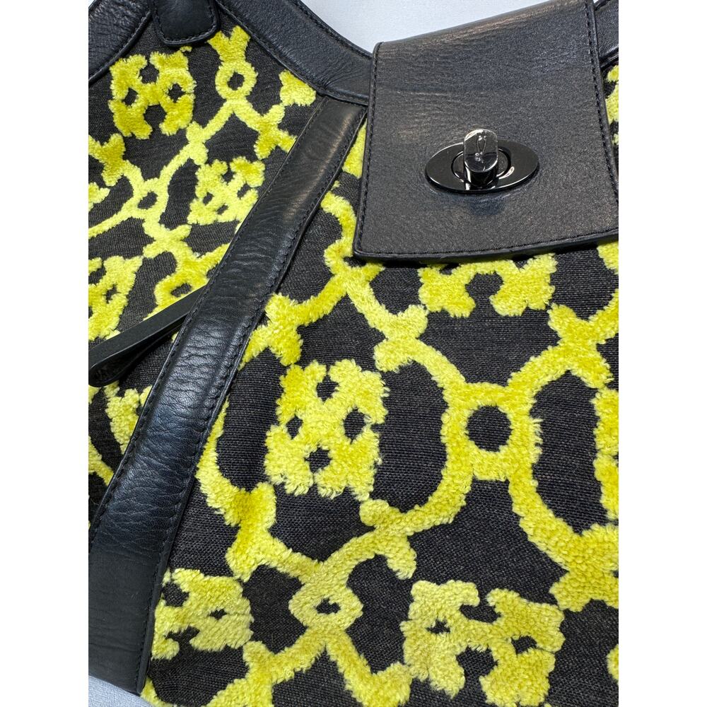 Petunia Pickle Bottom Black Yellow Velvet Floral Leather Trim Shoulder Tote Bag - Picture 7 of 11